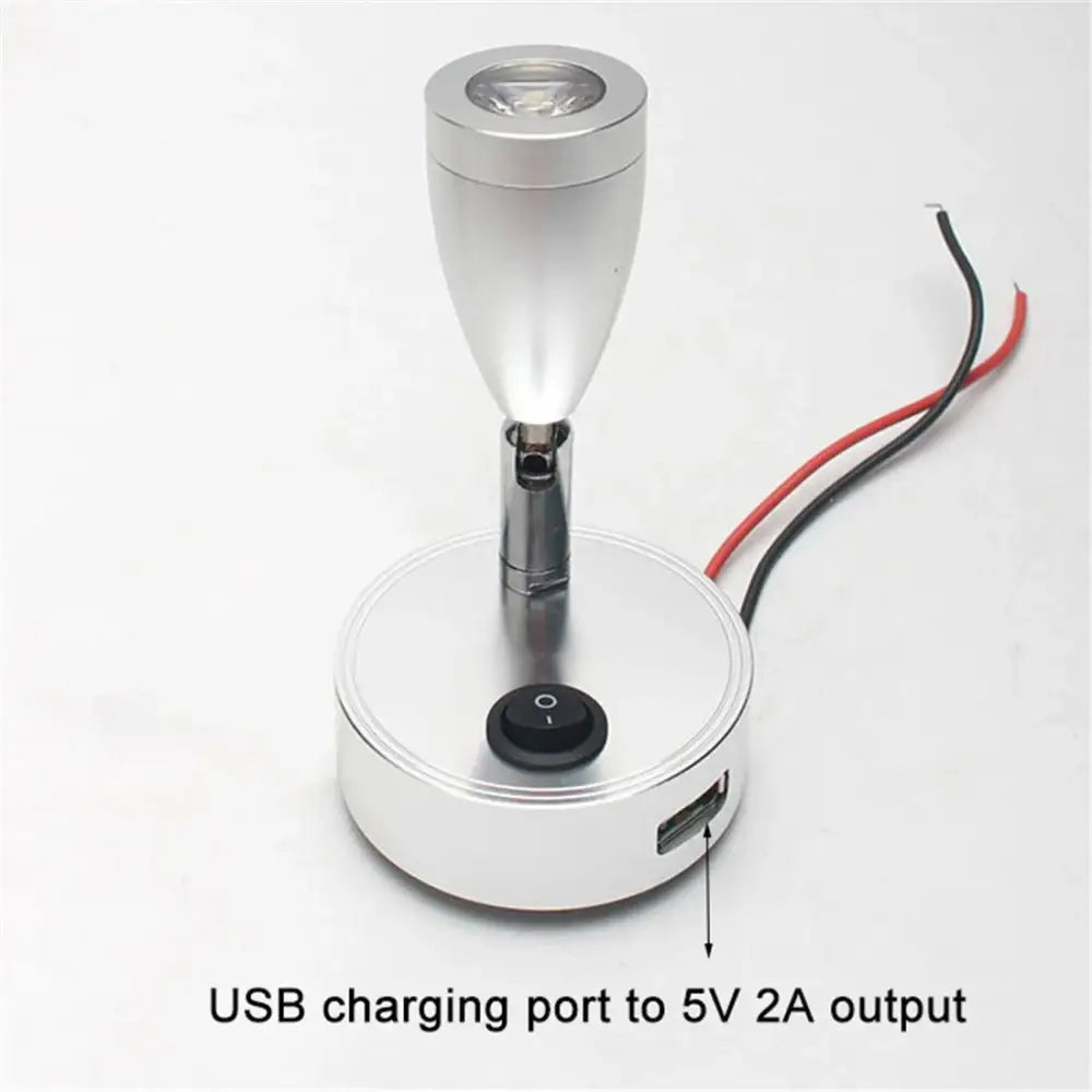 Silver & black led reading light with usb port bedroom spotlight