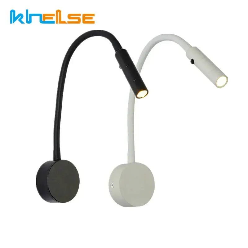 Flexible black & white led reading wall lamp for bedroom study