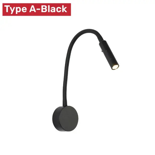 Flexible black & white led reading wall lamp for bedroom study