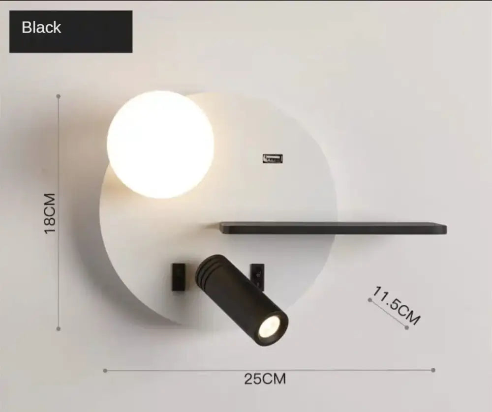 Modern black & white decorbites led reading wall lamp bedroom storage