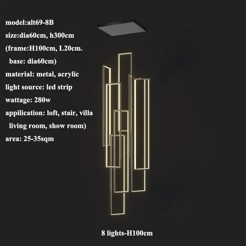 Modern gold decorbites led rectangle staircase chandelier living room