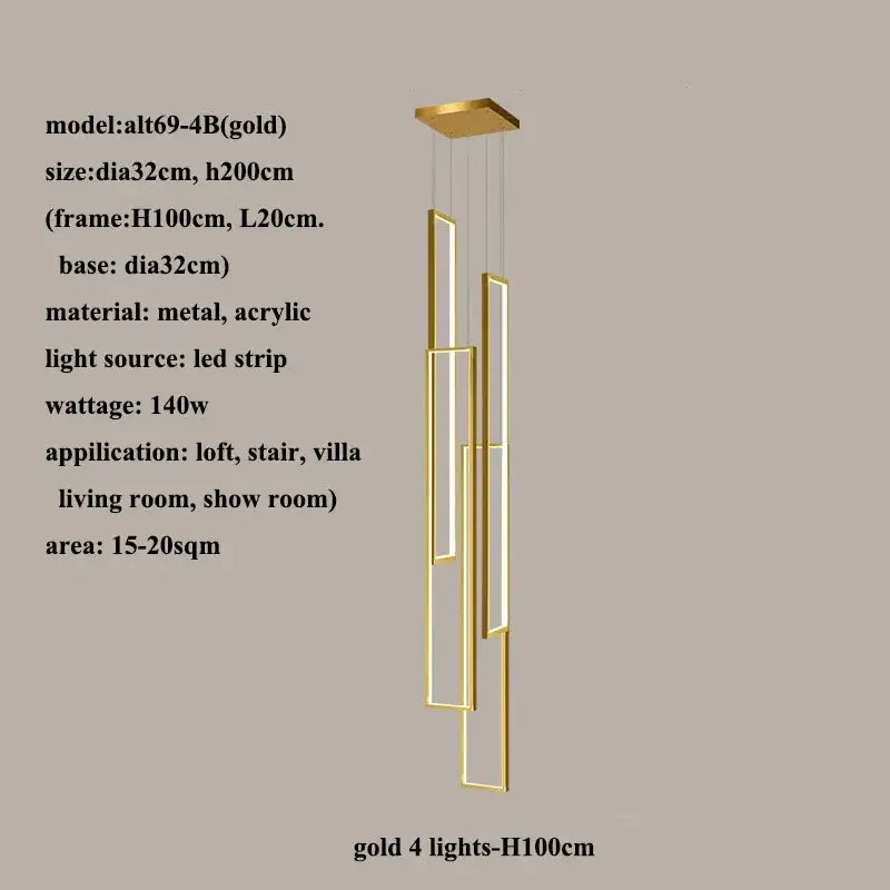 Modern gold decorbites led rectangle staircase chandelier living room