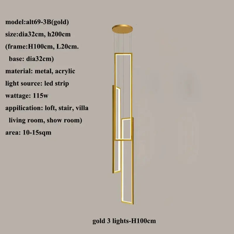 Modern gold decorbites led rectangle staircase chandelier living room