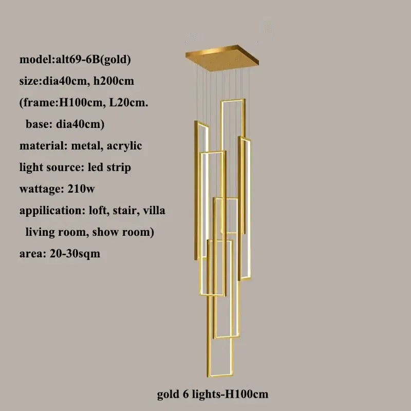 Modern gold decorbites led rectangle staircase chandelier living room