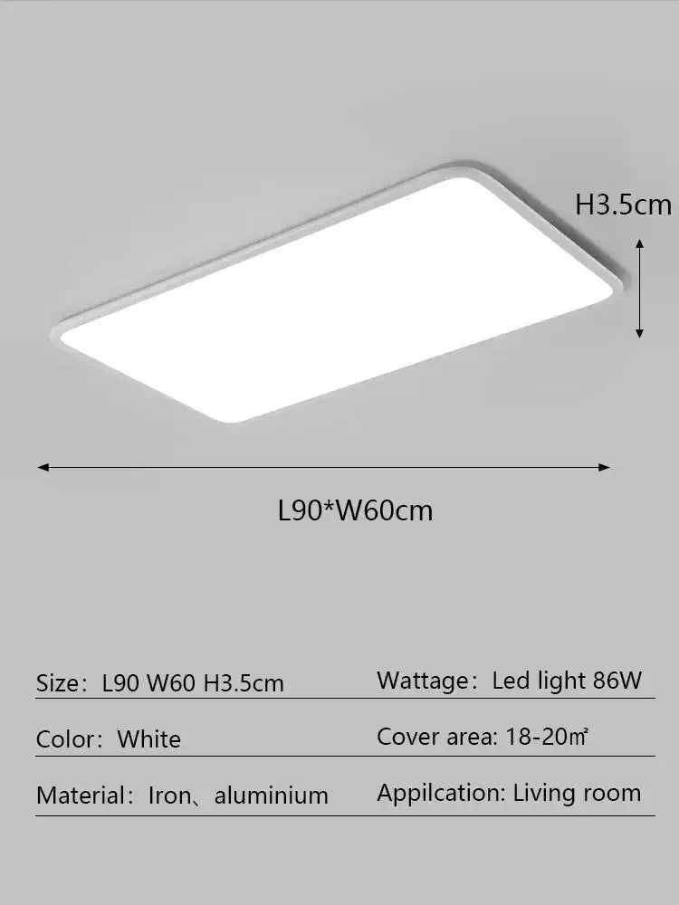 Modern minimalist white rectangular ceiling light for living room
