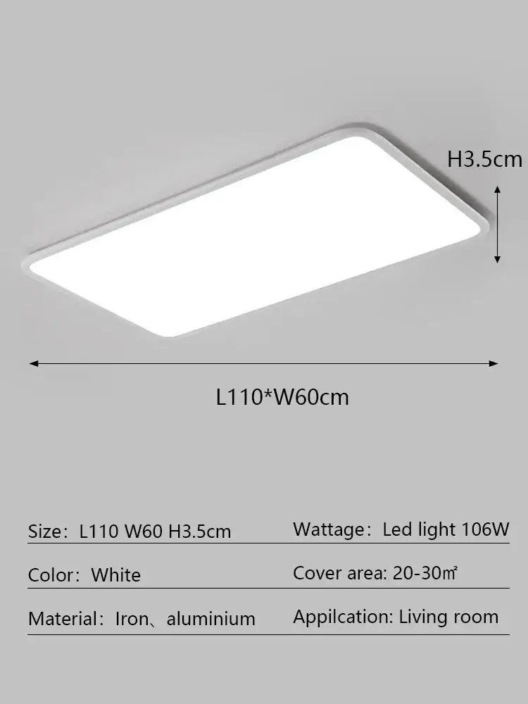 Modern minimalist white rectangular ceiling light for living room