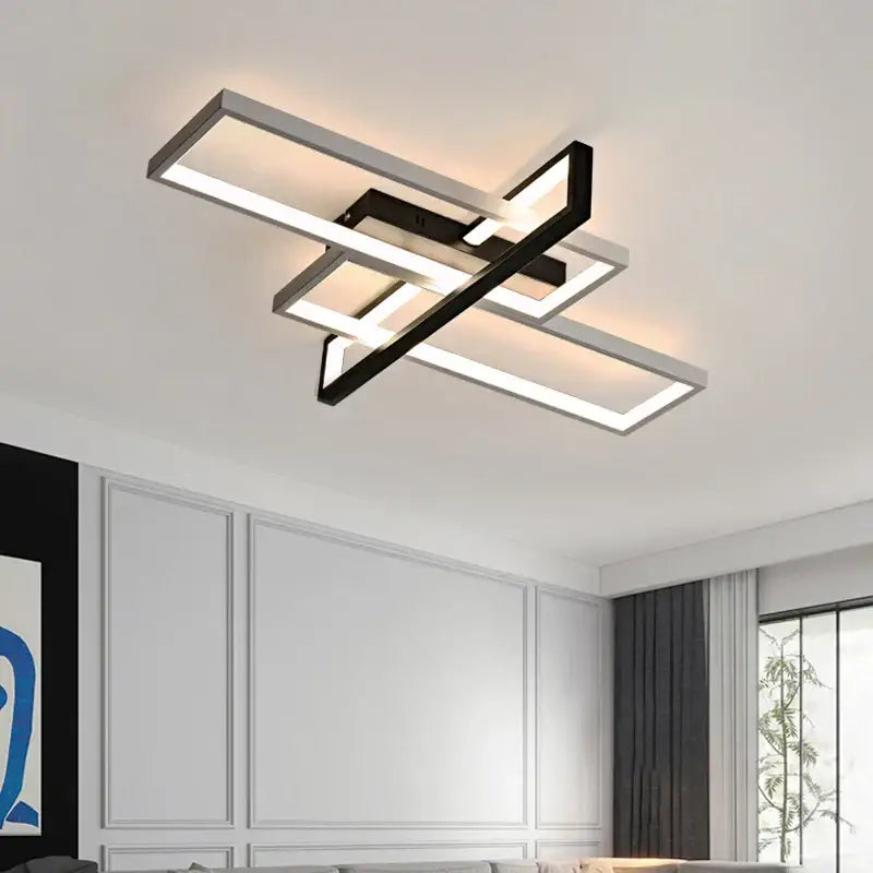 Modern black & white led rectangular chandelier art living room light