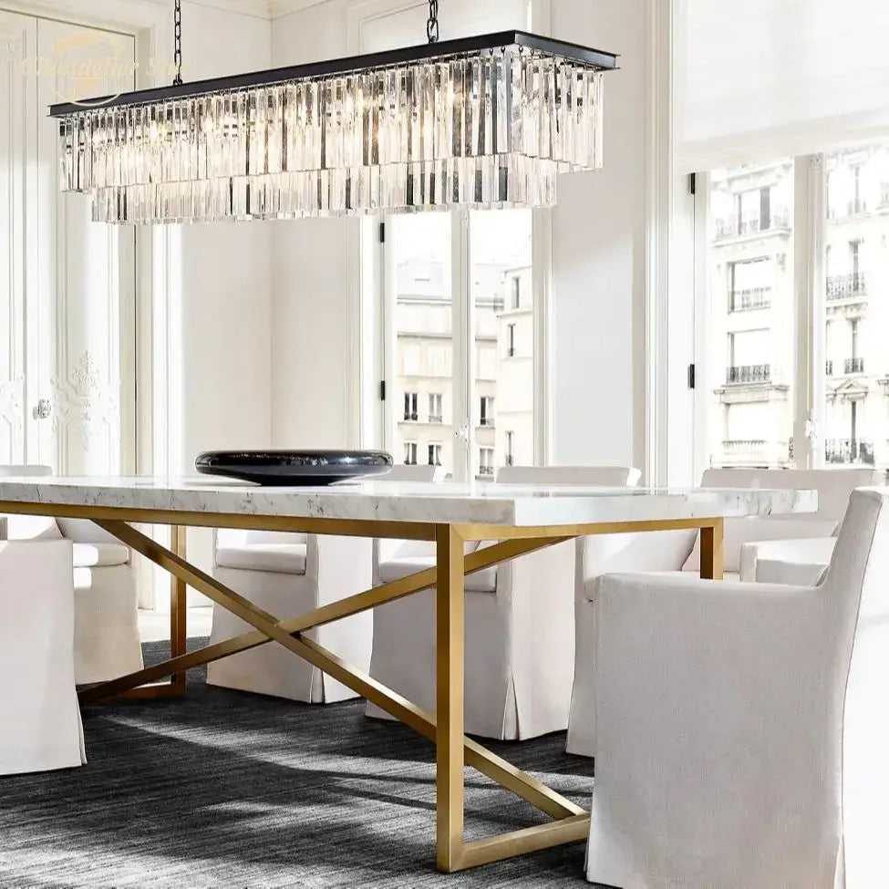 Gold rectangular crystal chandelier dining room led light