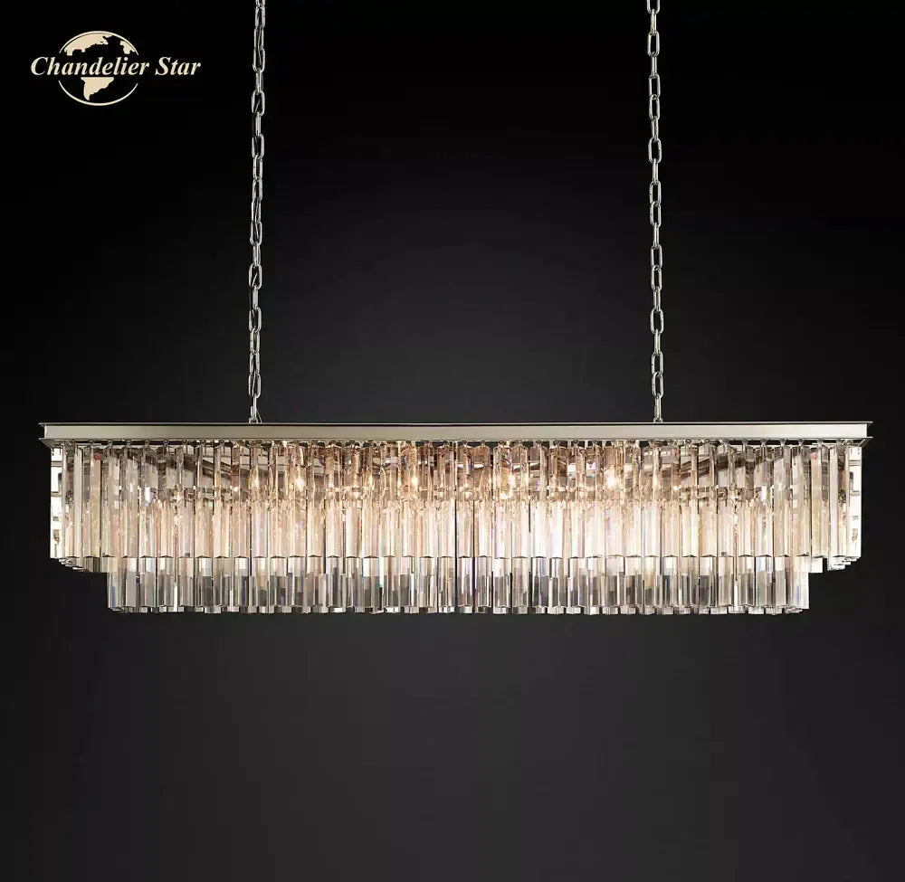 Gold rectangular crystal chandelier dining room led light