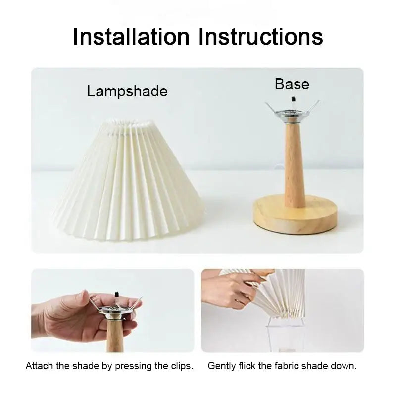 Retro pleated off-white table lamp set of 2 bedroom led light