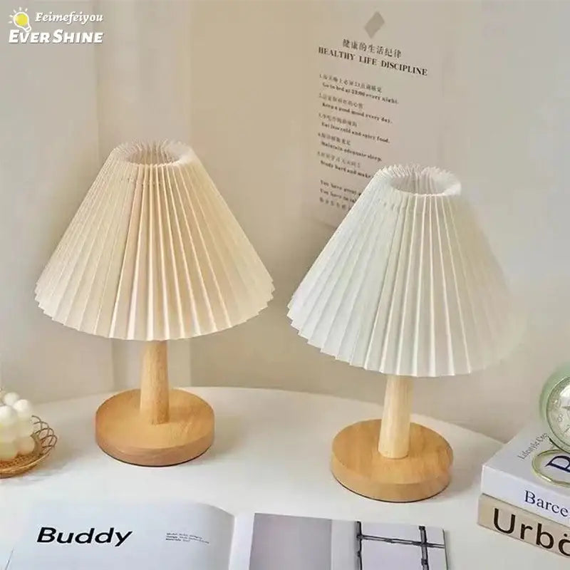 Retro pleated off-white table lamp set of 2 bedroom led light