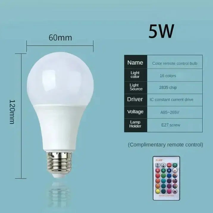 Dimmable led rgb smart bulb with remote – bedroom mood light