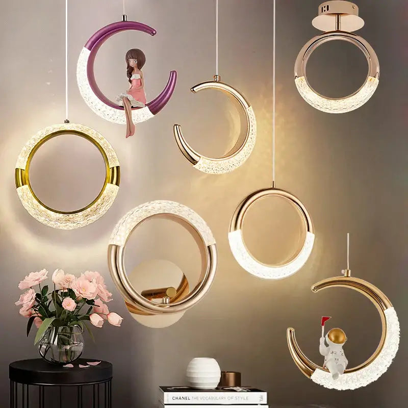 Modern gold & purple moon lamps set bedroom pendant light