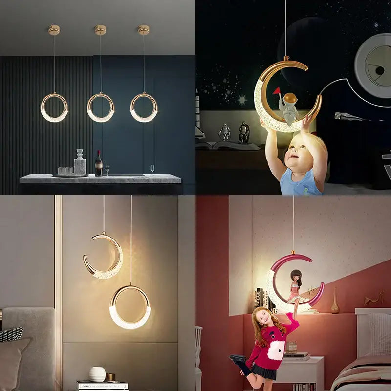 Modern gold & purple moon lamps set bedroom pendant light