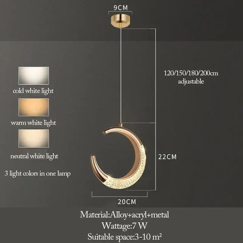 Modern gold & purple moon lamps set bedroom pendant light