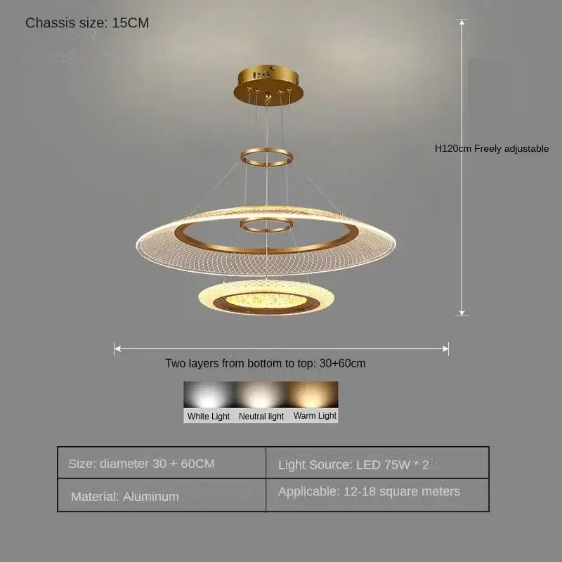 Modern gold tiered led ring ceiling chandelier for living room