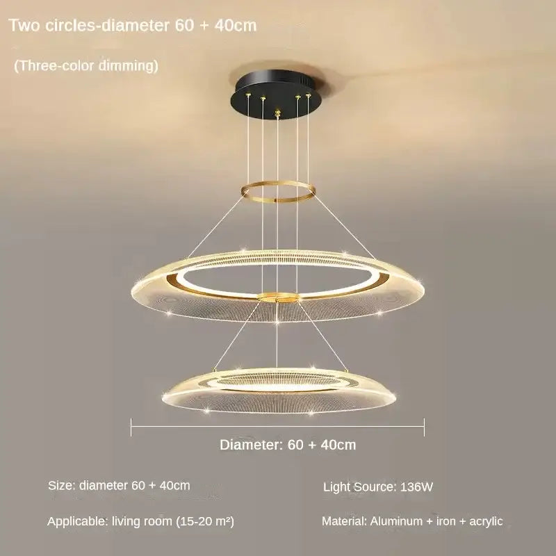 Modern gold tiered led ring ceiling chandelier for living room