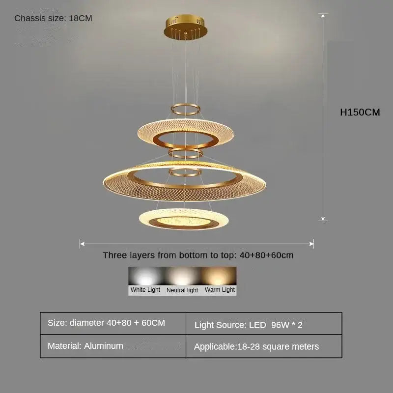 Modern gold tiered led ring ceiling chandelier for living room