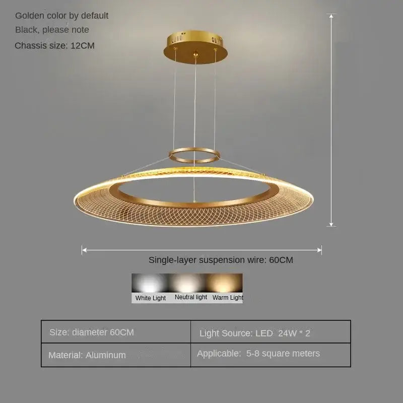 Modern gold tiered led ring ceiling chandelier for living room
