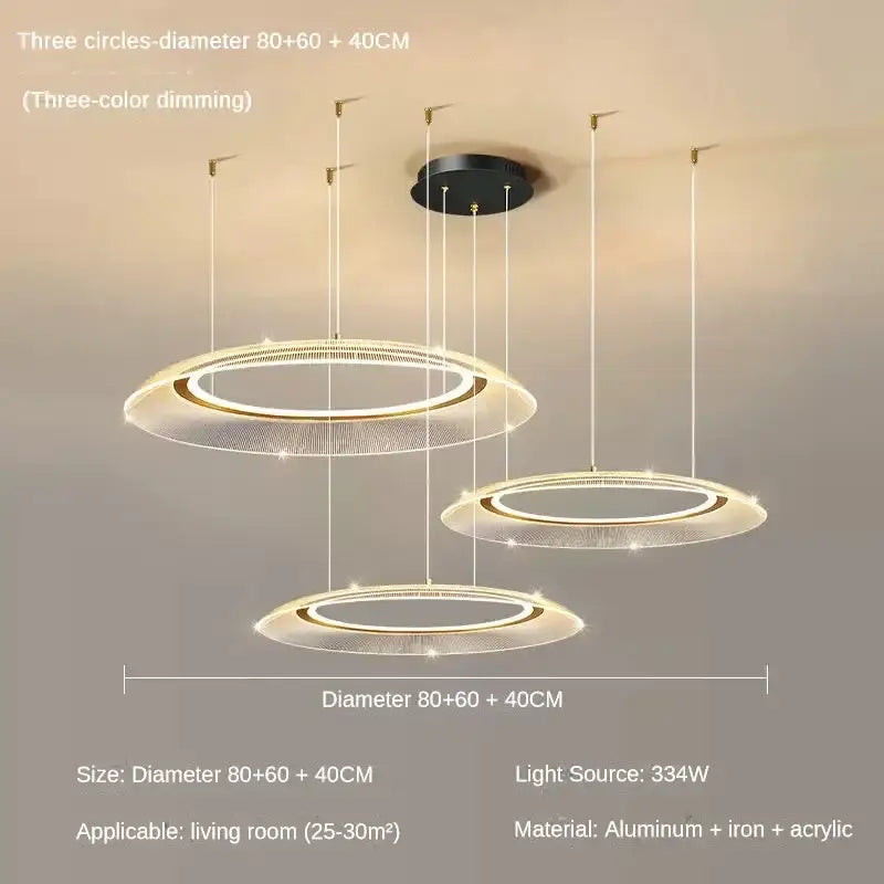 Modern gold tiered led ring ceiling chandelier for living room