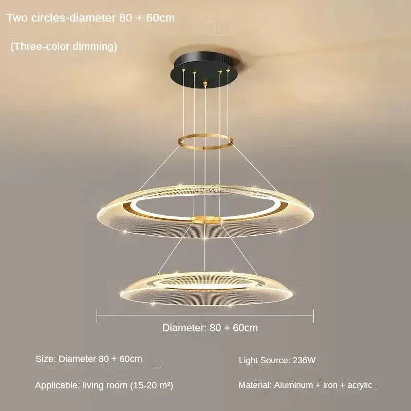 Modern gold tiered led ring ceiling chandelier for living room