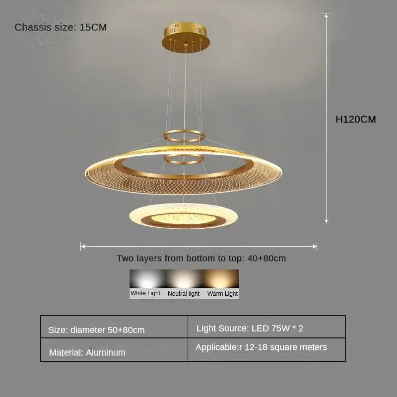 Modern gold tiered led ring ceiling chandelier for living room