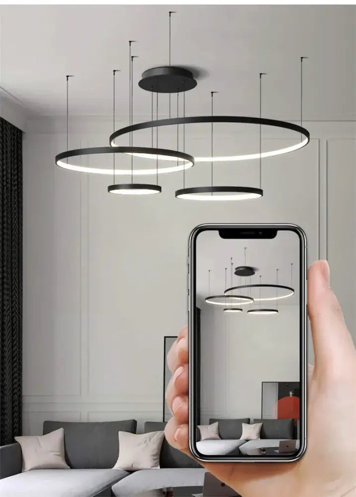 Modern black led ring chandelier living room pendant light