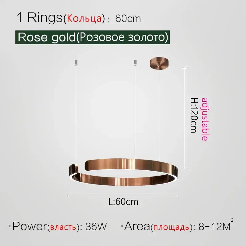 Modern copper & gold led ring chandelier living room pendant light