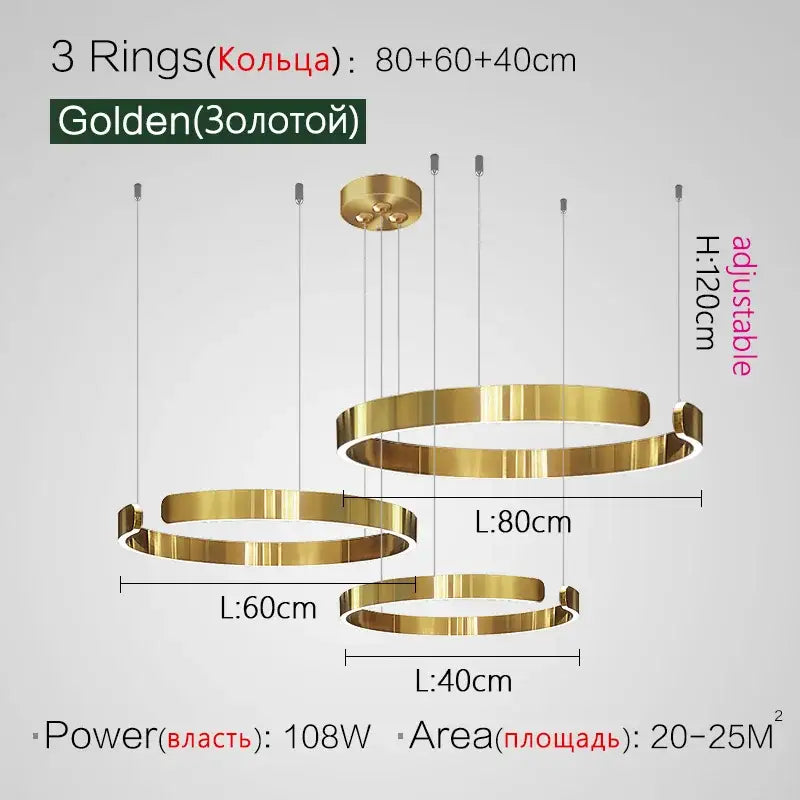 Modern copper & gold led ring chandelier living room pendant light