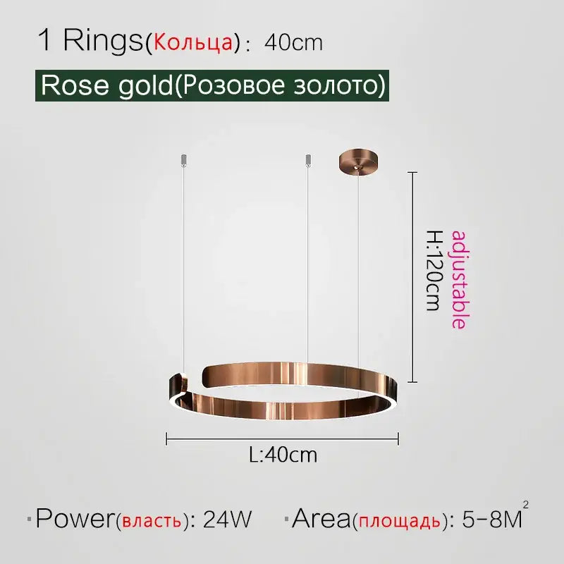 Modern copper & gold led ring chandelier living room pendant light