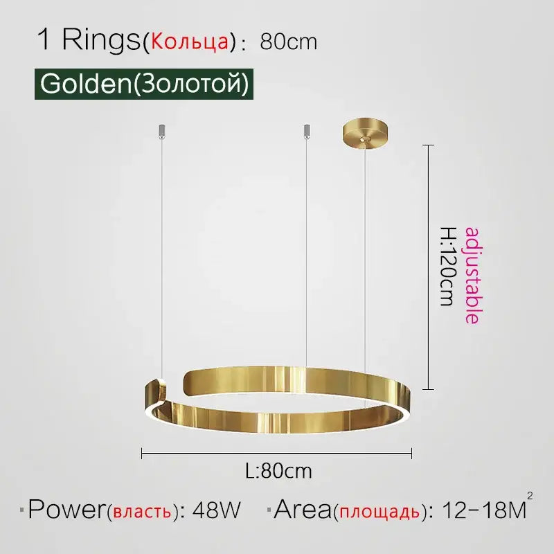 Modern copper & gold led ring chandelier living room pendant light