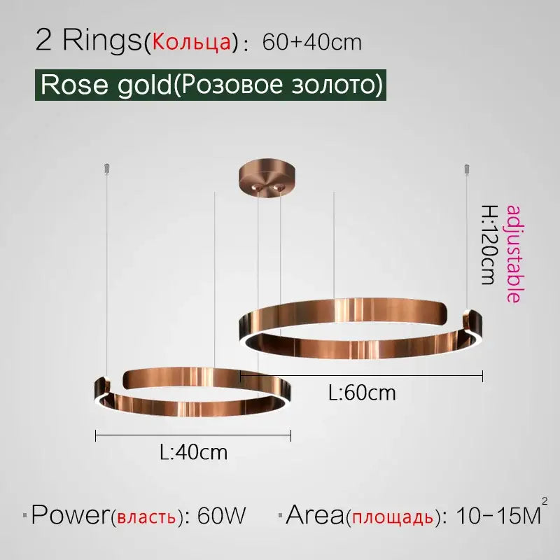 Modern copper & gold led ring chandelier living room pendant light