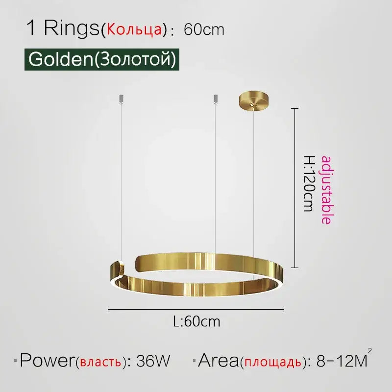 Modern copper & gold led ring chandelier living room pendant light