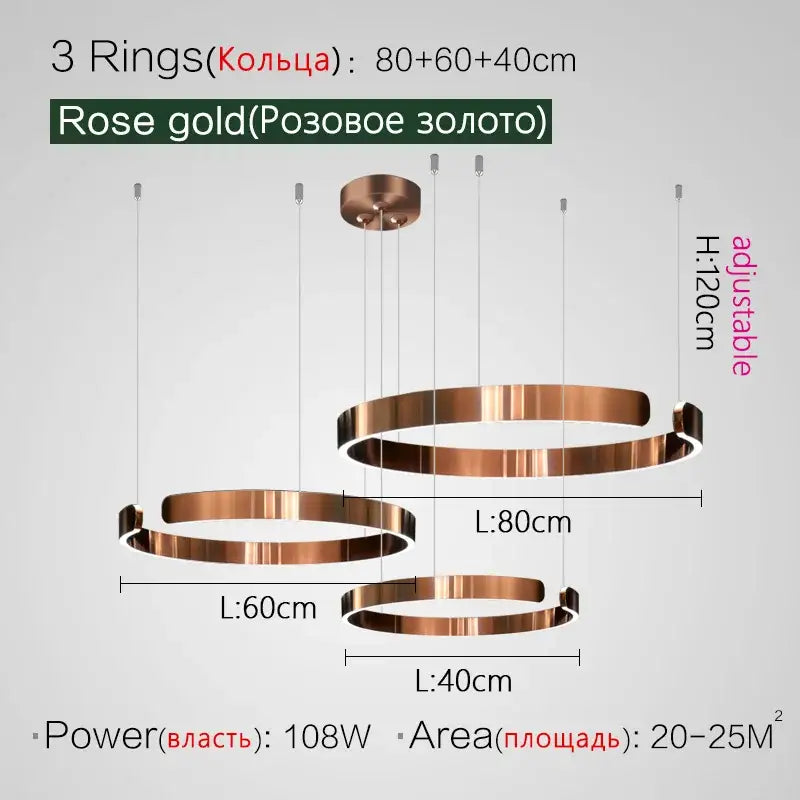 Modern copper & gold led ring chandelier living room pendant light
