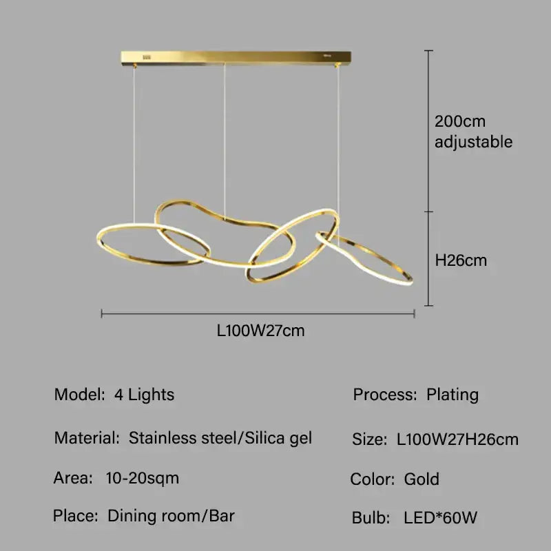 Modern gold led ring chandelier for dining room