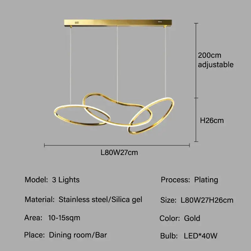 Modern gold led ring chandelier for dining room