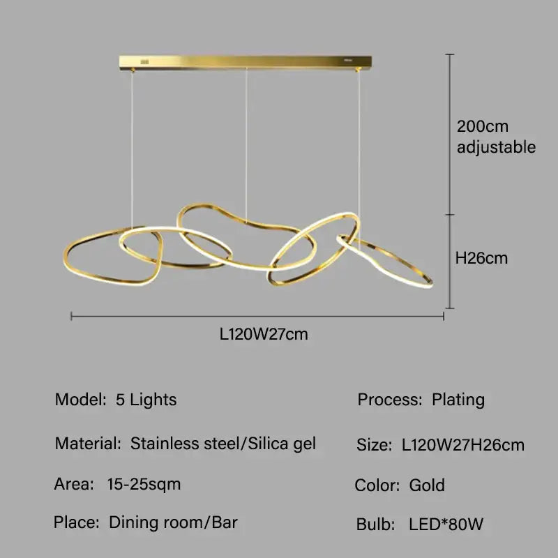 Modern gold led ring chandelier for dining room