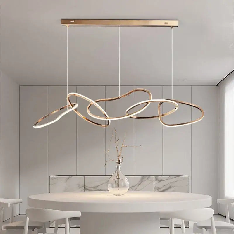 Modern gold led ring chandelier for dining room