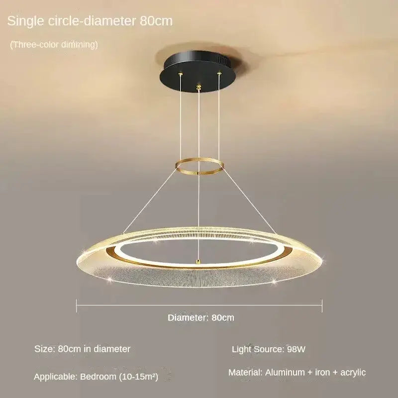 Modern gold & white woven mesh led ring chandelier living room