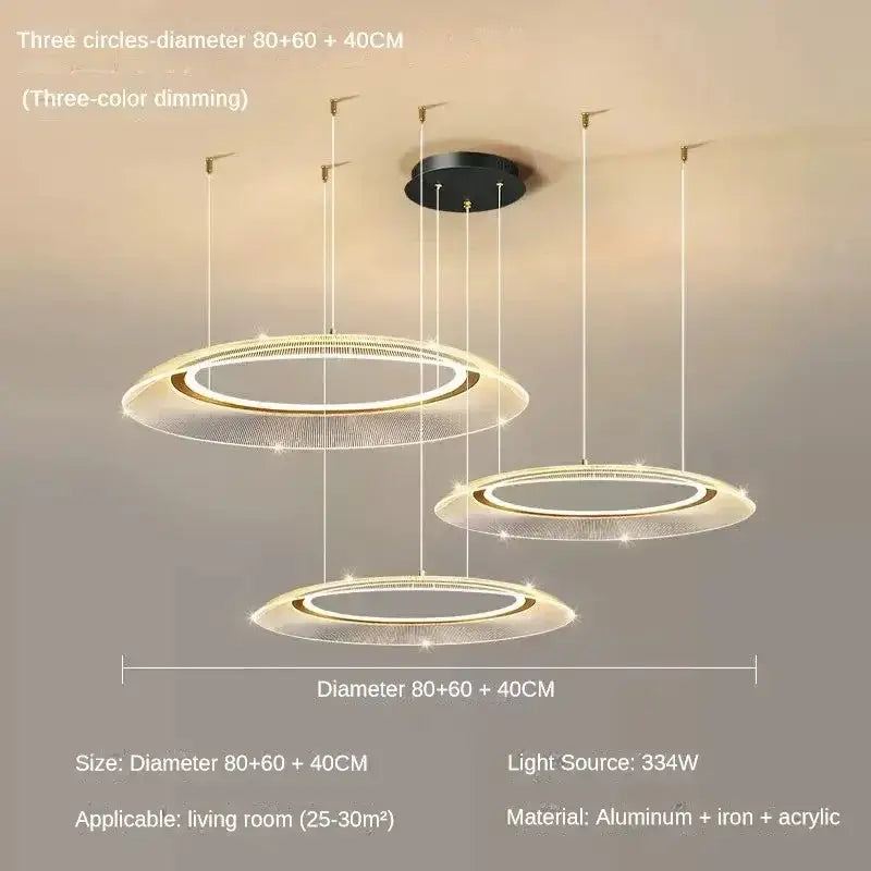 Modern gold & white woven mesh led ring chandelier living room