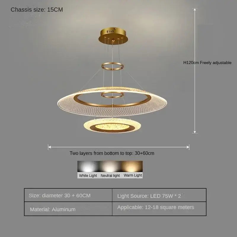 Modern gold & white woven mesh led ring chandelier living room