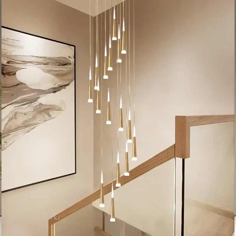 Modern gold led ring chandelier staircase cascading kitchen light