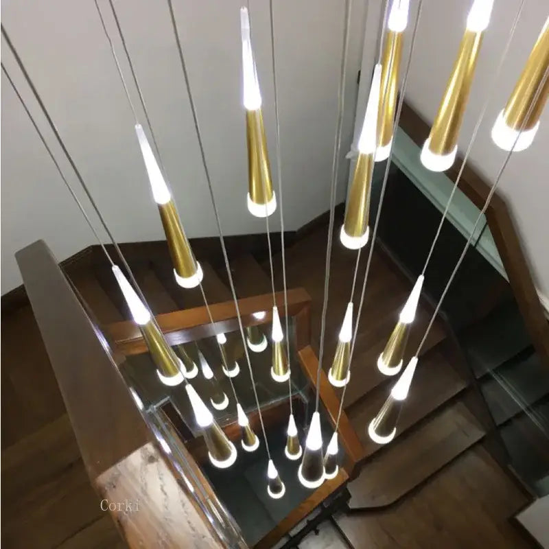 Modern gold led ring chandelier staircase cascading kitchen light