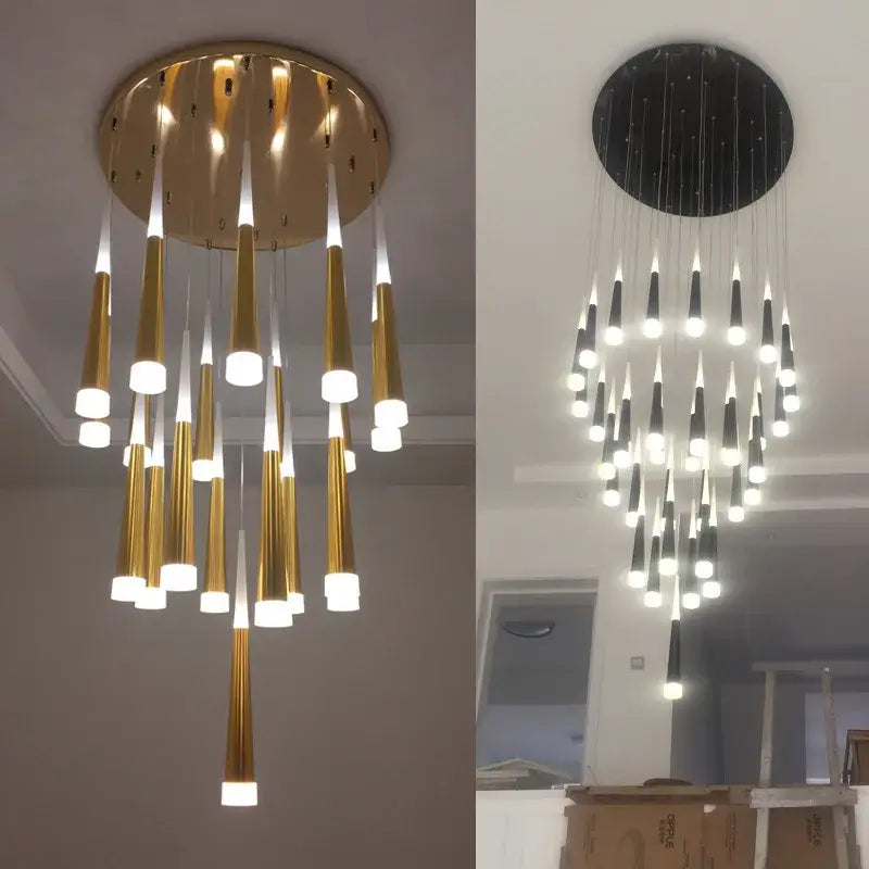 Modern gold led ring chandelier staircase cascading kitchen light