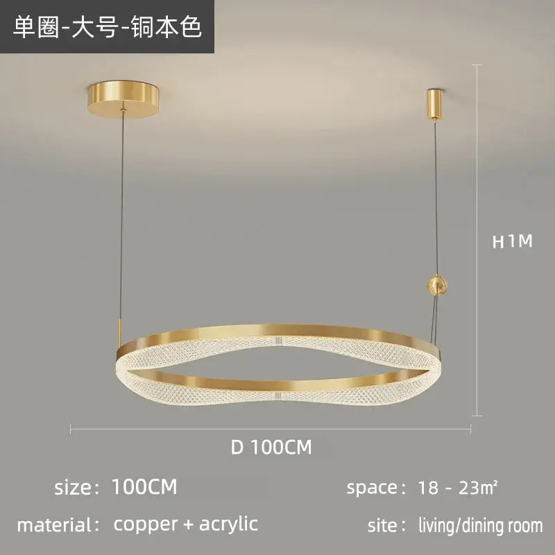 Modern gold interlocking led ring pendant chandelier living room