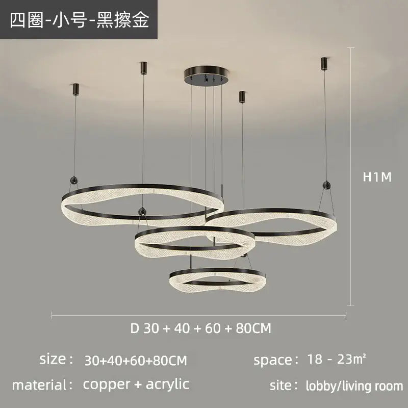 Modern gold interlocking led ring pendant chandelier living room