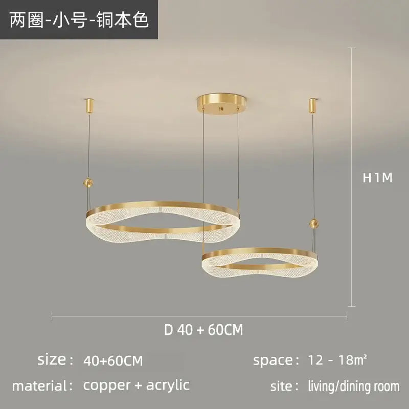 Modern gold interlocking led ring pendant chandelier living room