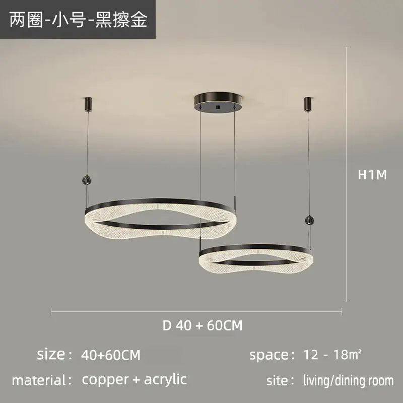 Modern gold interlocking led ring pendant chandelier living room