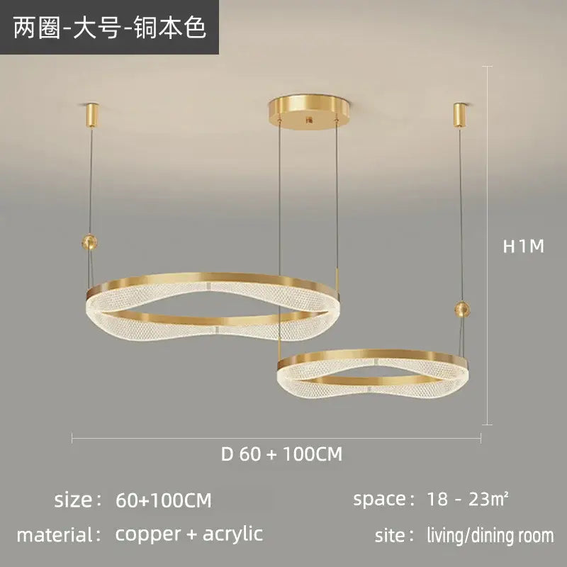 Modern gold interlocking led ring pendant chandelier living room