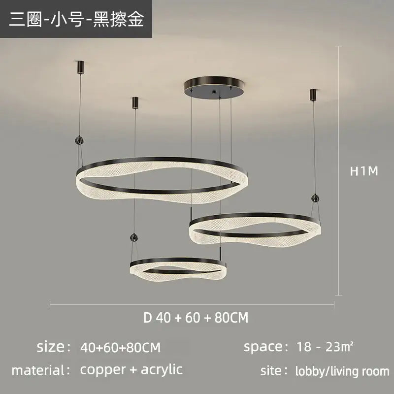 Modern gold interlocking led ring pendant chandelier living room